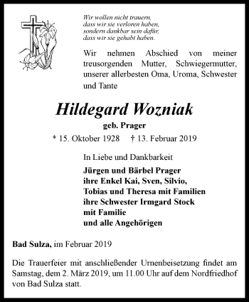 Traueranzeige von Hildegard Wozniak von Thüringer Allgemeine, Thüringische Landeszeitung