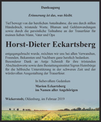 Traueranzeige von Horst-Dieter Eckartsberg von Thüringer Allgemeine, Thüringische Landeszeitung
