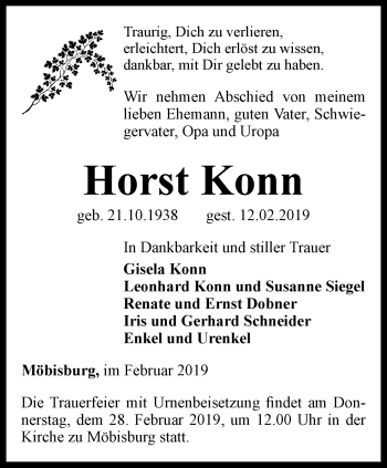 Traueranzeige von Horst Konn von Thüringer Allgemeine, Thüringische Landeszeitung