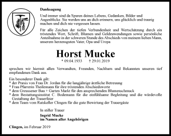 Traueranzeige von Horst Mucke von Thüringer Allgemeine