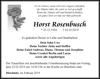 Traueranzeige von Horst Rosenbusch von Ostthüringer Zeitung