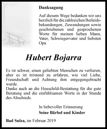 Traueranzeige von Hubert Bojarra von Thüringer Allgemeine, Thüringische Landeszeitung