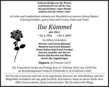 Traueranzeige von Ilse Kümmel von Thüringer Allgemeine, Thüringische Landeszeitung