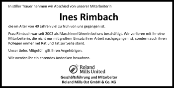 Traueranzeige von Ines Rimbach von Thüringer Allgemeine, Thüringische Landeszeitung