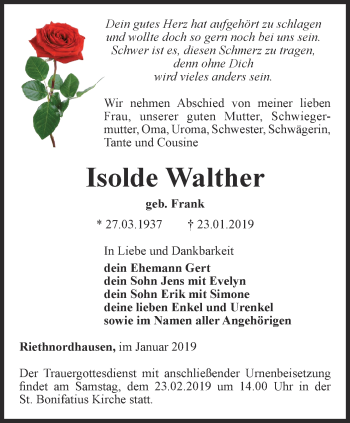 Traueranzeige von Isolde Walther