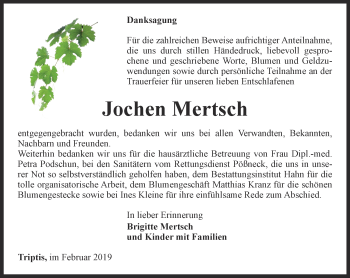 Traueranzeige von Jochen Mertsch