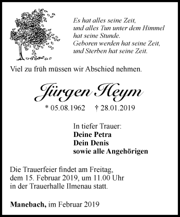 Traueranzeige von Jürgen Heym von Thüringer Allgemeine