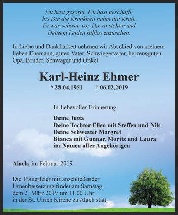 Traueranzeige von Karl-Heinz Ehmer von Thüringer Allgemeine, Thüringische Landeszeitung