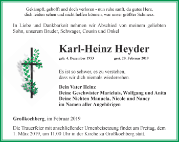 Traueranzeige von Karl-Heinz Heyder von Ostthüringer Zeitung
