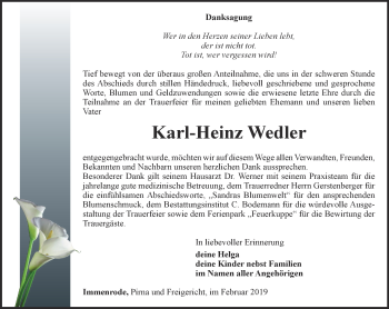 Traueranzeige von Karl-Heinz Wedler von Thüringer Allgemeine