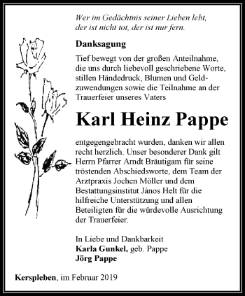 Traueranzeige von Karl Heinz Pappe von Thüringer Allgemeine, Thüringische Landeszeitung