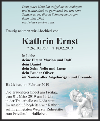 Traueranzeige von Kathrin Ernst von Thüringer Allgemeine