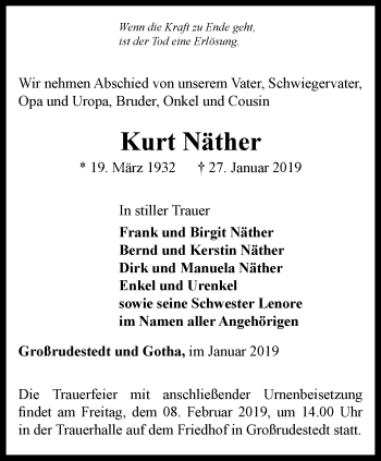 Traueranzeige von Kurt Näther von Thüringer Allgemeine, Thüringische Landeszeitung