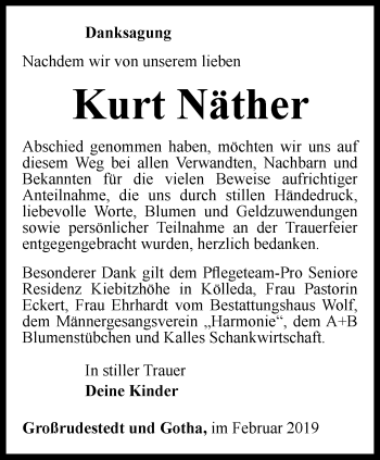 Traueranzeige von Kurt Näther von Thüringer Allgemeine, Thüringische Landeszeitung