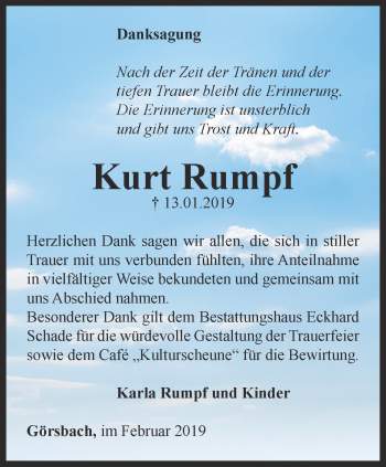 Traueranzeige von Kurt Rumpf von Thüringer Allgemeine