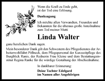 Traueranzeige von Linda Walter von Ostthüringer Zeitung