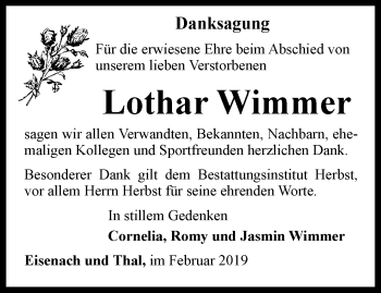 Traueranzeige von Lothar Wimmer von Thüringer Allgemeine, Thüringische Landeszeitung