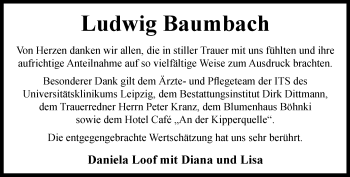 Traueranzeige von Ludwig Baumbach von Thüringer Allgemeine, Thüringische Landeszeitung