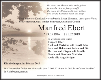 Traueranzeige von Manfred Ebert von Thüringer Allgemeine