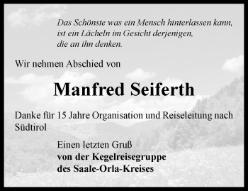 Traueranzeige von Manfred Seiferth von Ostthüringer Zeitung