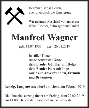 Traueranzeige von Manfred Wagner