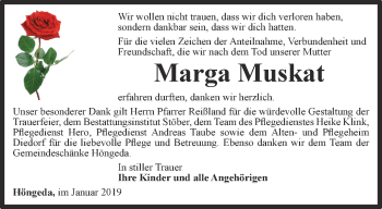 Traueranzeige von Marga Muskat von Thüringer Allgemeine, Thüringische Landeszeitung
