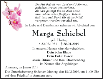 Traueranzeige von Marga Schiebel von Thüringer Allgemeine, Thüringische Landeszeitung