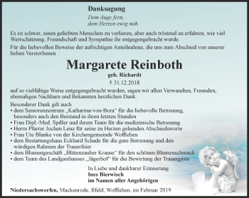 Traueranzeige von Margarete Reinboth von Thüringer Allgemeine