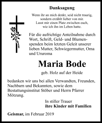 Traueranzeige von Maria Bode von Thüringer Allgemeine