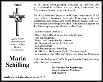 Traueranzeige von Maria Schilling von Thüringer Allgemeine