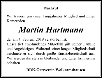 Traueranzeige von Martin Hartmann von Thüringer Allgemeine