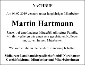 Traueranzeige von Martin Hartmann von Thüringer Allgemeine