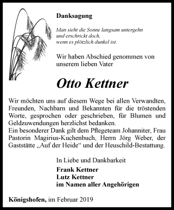 Traueranzeige von Otto Kettner von Ostthüringer Zeitung