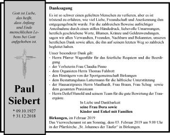 Traueranzeige von Paul Siebert von Thüringer Allgemeine