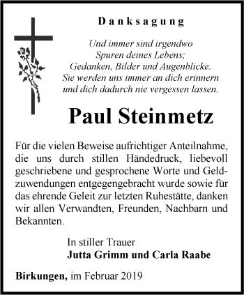 Traueranzeige von Paul Steinmetz von Thüringer Allgemeine