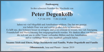 Traueranzeige von Peter Degenkolb von Thüringer Allgemeine, Thüringische Landeszeitung