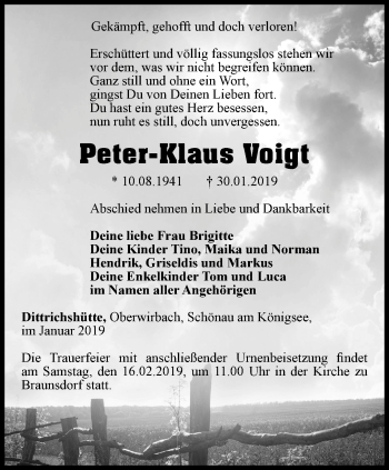 Traueranzeige von Peter-Klaus Voigt von Ostthüringer Zeitung