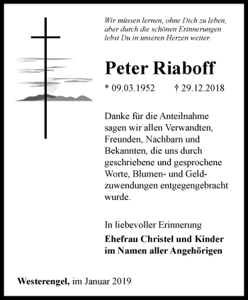 Traueranzeige von Peter Riaboff von Thüringer Allgemeine