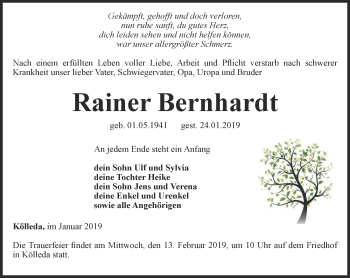 Traueranzeige von Rainer Bernhardt von Thüringer Allgemeine