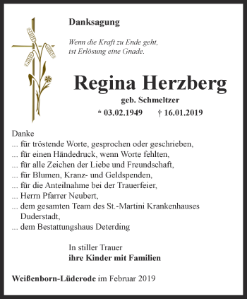 Traueranzeige von Regina Herzberg von Thüringer Allgemeine