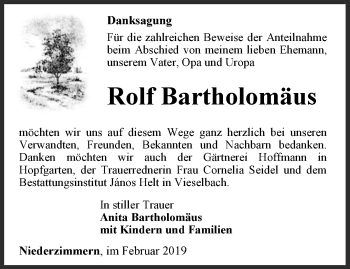 Traueranzeige von Rolf Bartholomäus von Thüringer Allgemeine, Thüringische Landeszeitung