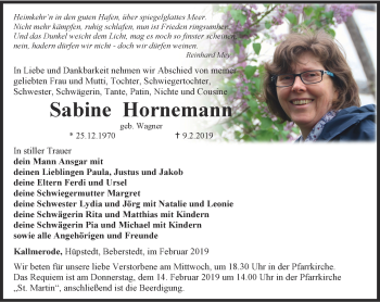 Traueranzeige von Sabine Hornemann von Thüringer Allgemeine