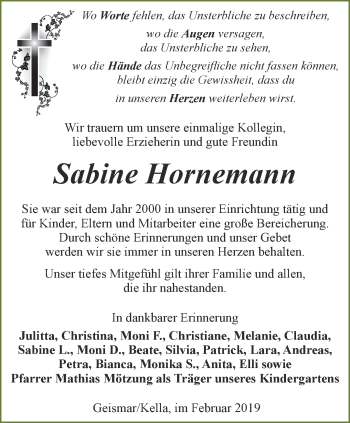 Traueranzeige von Sabine Hornemann von Thüringer Allgemeine