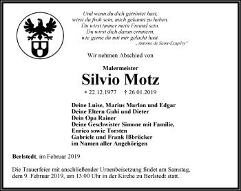 Traueranzeige von Silvio Motz von Thüringer Allgemeine, Thüringische Landeszeitung