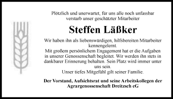 Traueranzeige von Steffen Läßker von Ostthüringer Zeitung