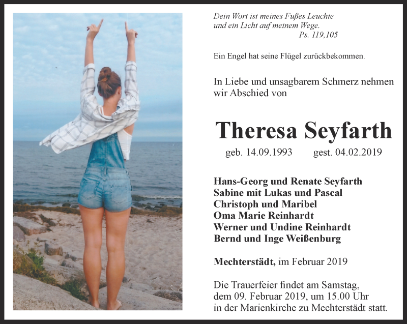  Traueranzeige für Theresa Seyfarth vom 06.02.2019 aus Ostthüringer Zeitung, Thüringische Landeszeitung