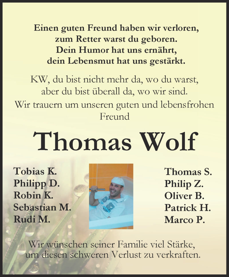  Traueranzeige für Thomas Wolf vom 06.02.2019 aus Thüringer Allgemeine