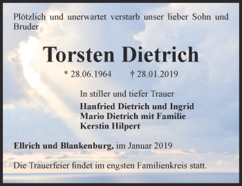 Traueranzeige von Torsten Dietrich von Thüringer Allgemeine