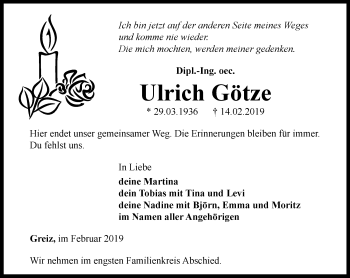 Traueranzeige von Ulrich Götze
