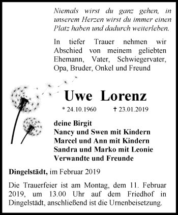 Traueranzeige von Uwe Lorenz von Thüringer Allgemeine